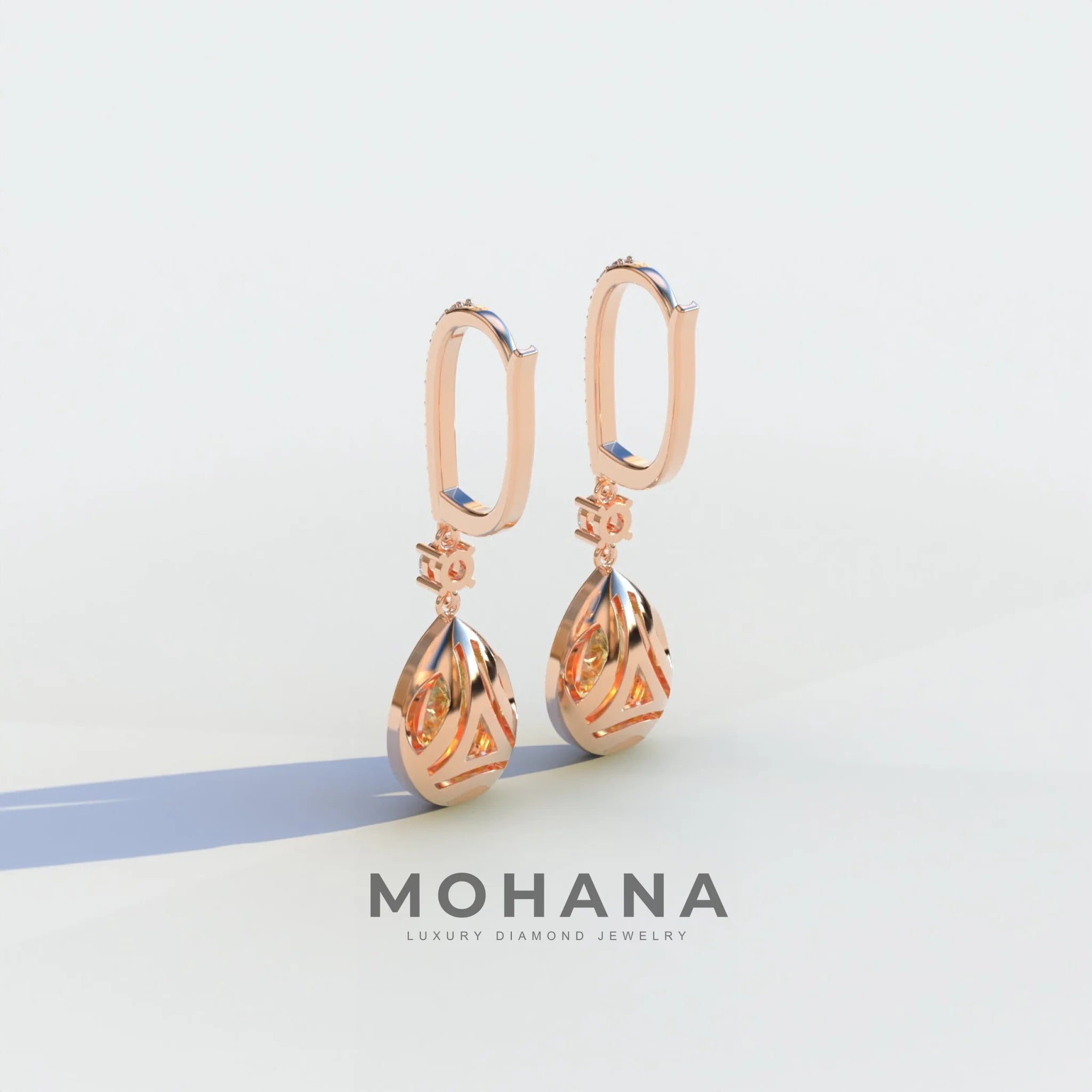 Cleopatra - Pear Cut Yellow Color Diamond Stud Earrings | Halo & Pave Setting | Certified