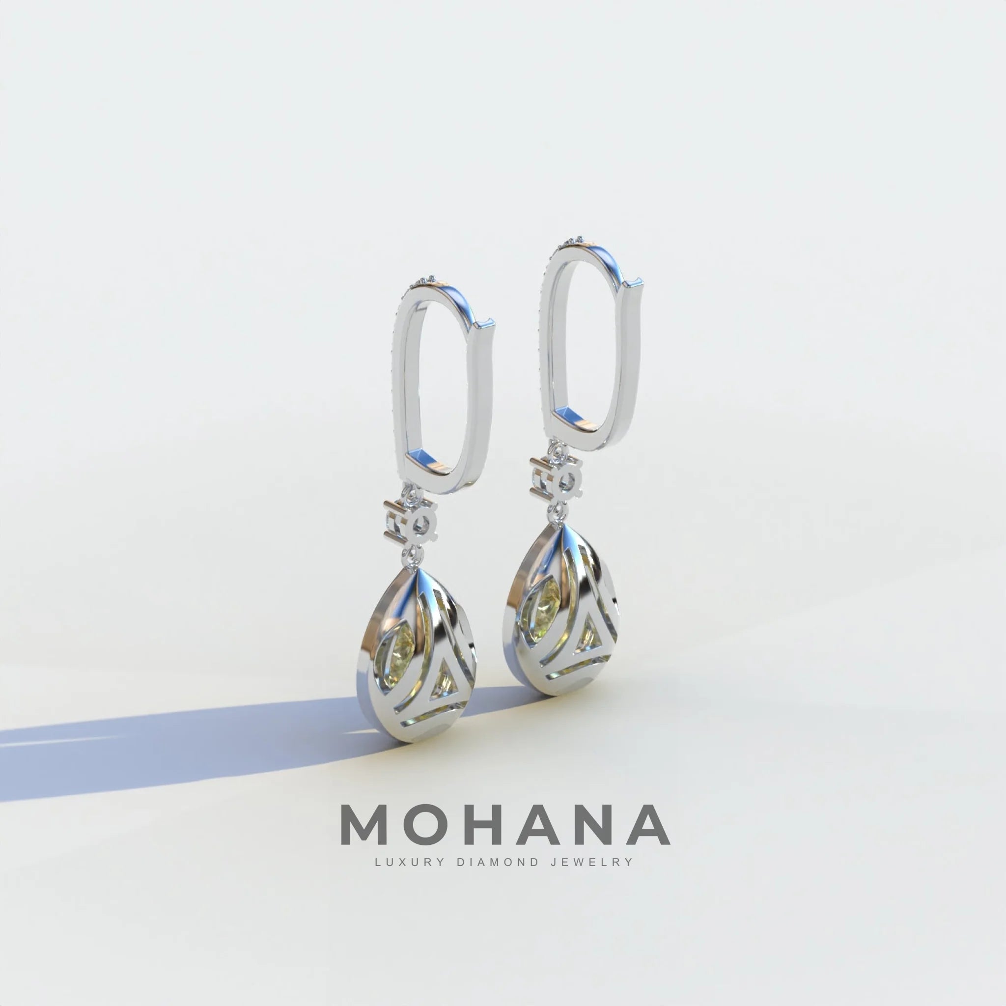 Cleopatra - Pear Cut Yellow Color Diamond Stud Earrings | Halo & Pave Setting | Certified