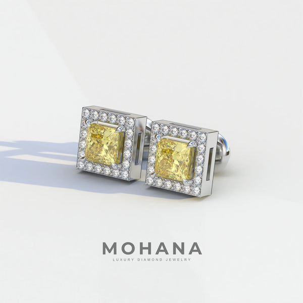 1 Carat Yellow Lab Grown Diamond Stud Earrings – Princess Cut Halo alternate view