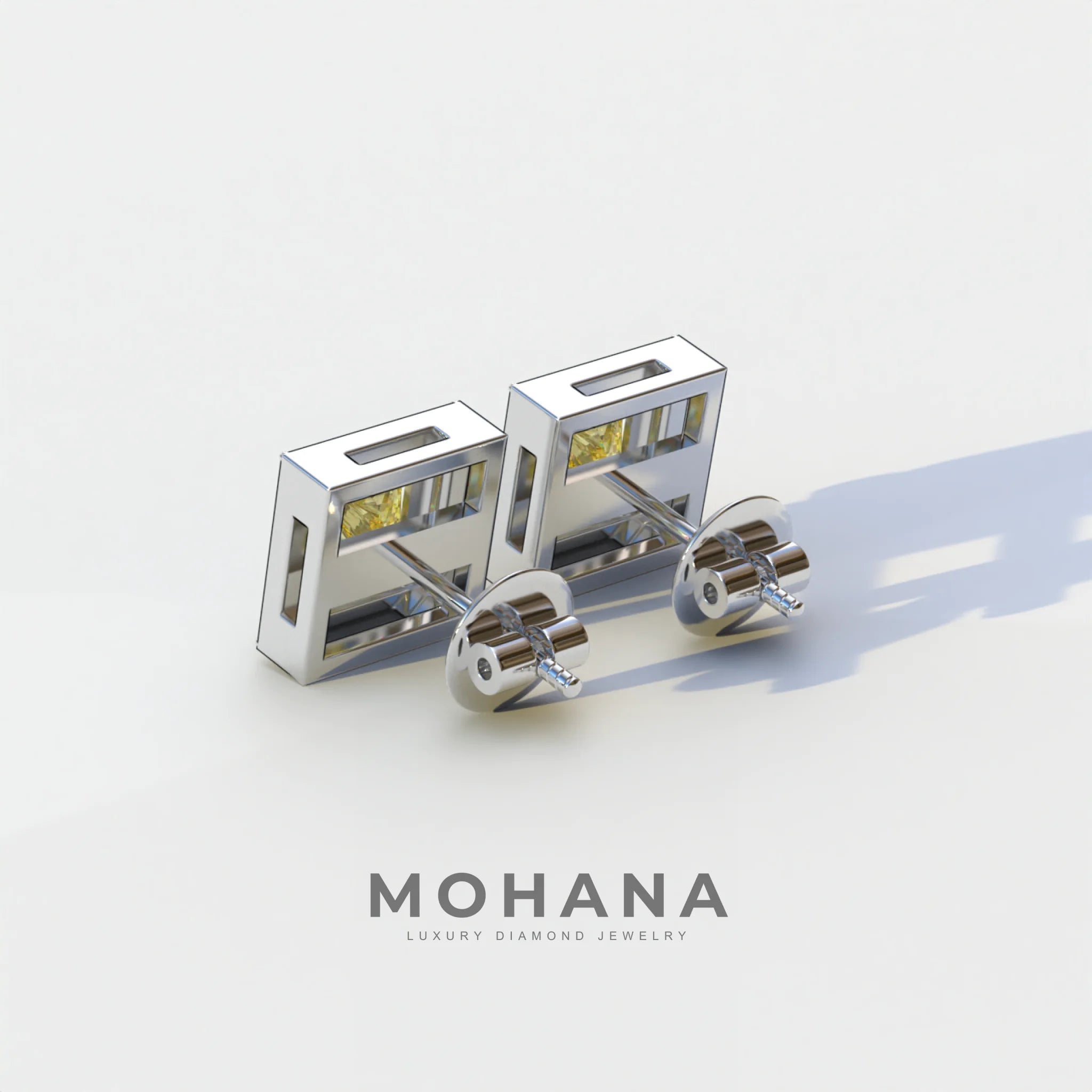 1 Carat Yellow Princess Cut Lab Grown Diamond Halo Stud Earrings