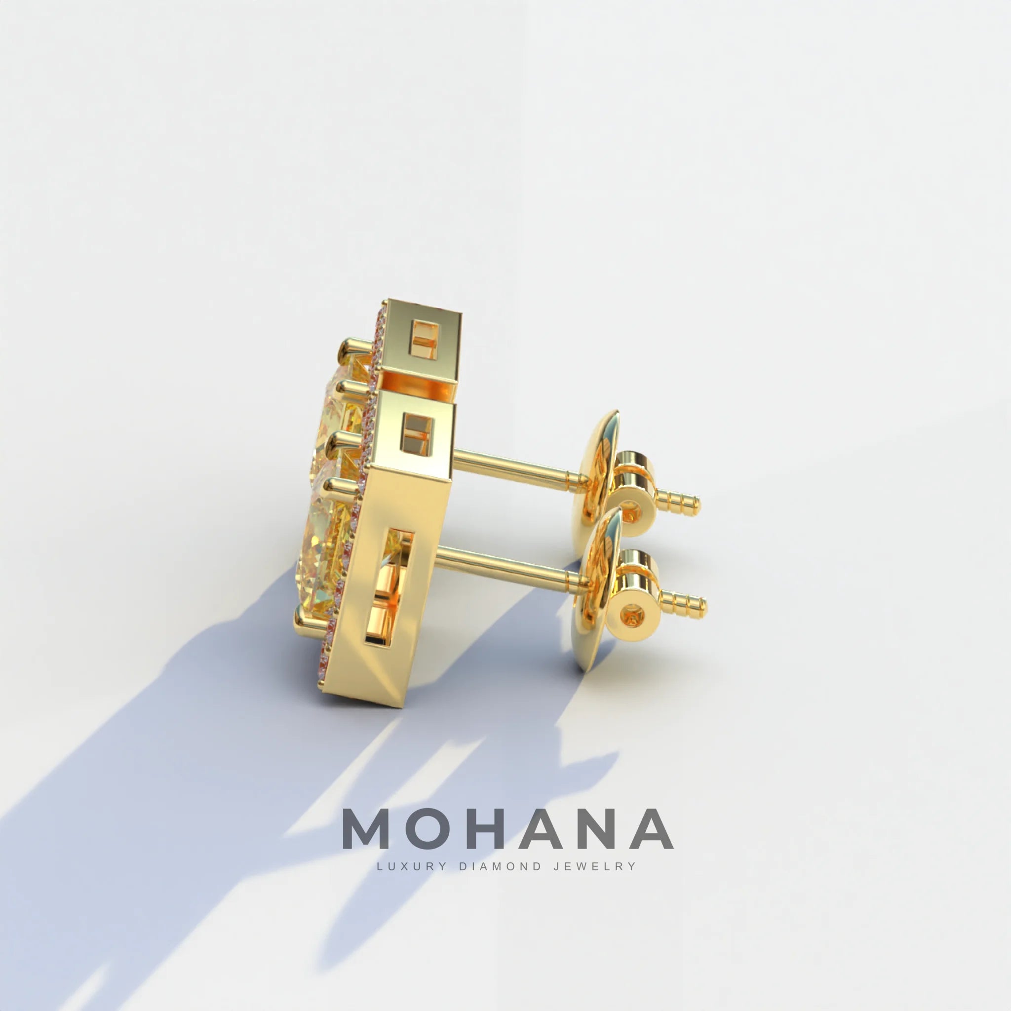 1 Carat Yellow Princess Cut Lab Grown Diamond Halo Stud Earrings