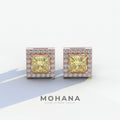 1 Carat Yellow Princess Cut Lab Grown Diamond Halo Stud Earrings - 10K Solid Gold / Rose Gold