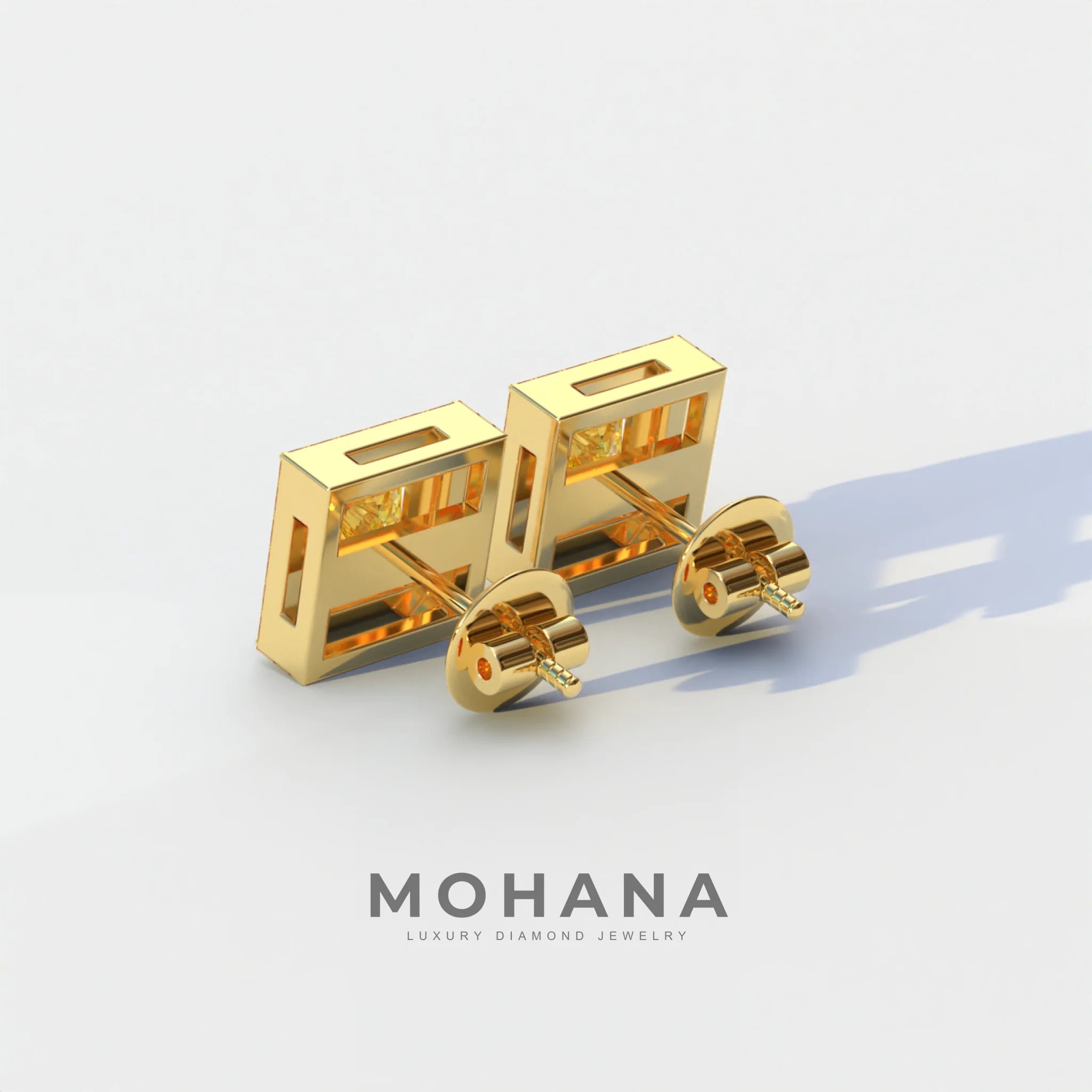 1 Carat Yellow Princess Cut Lab Grown Diamond Halo Stud Earrings