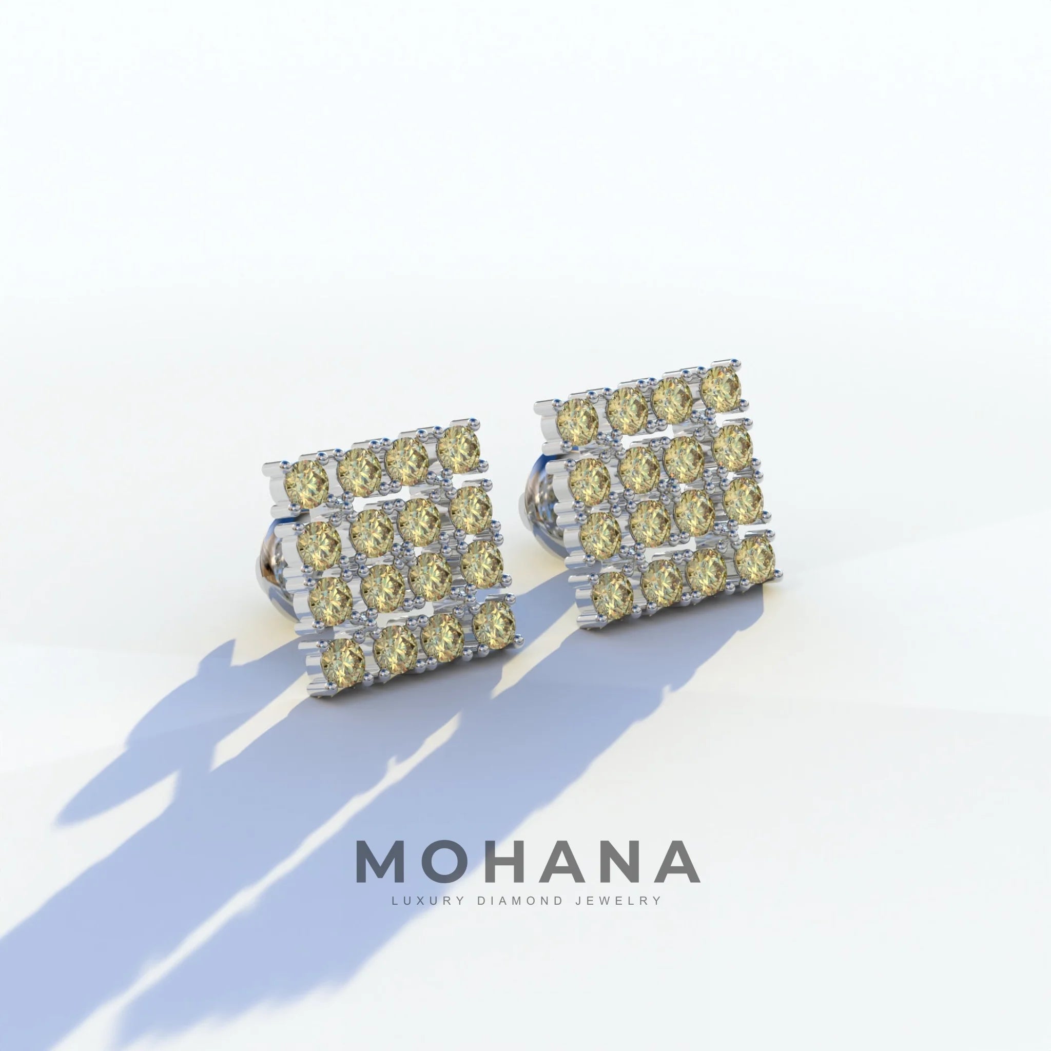 Yellow Round Cut Lab Diamond Cluster Setting Stud Earrings - Cindy