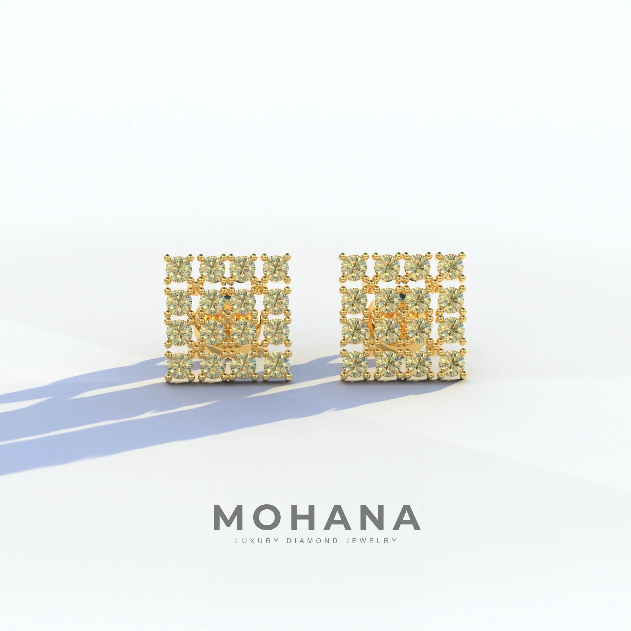 Yellow Round Cut Lab Diamond Cluster Setting Stud Earrings - Cindy - 10K Solid Gold / Yellow Gold