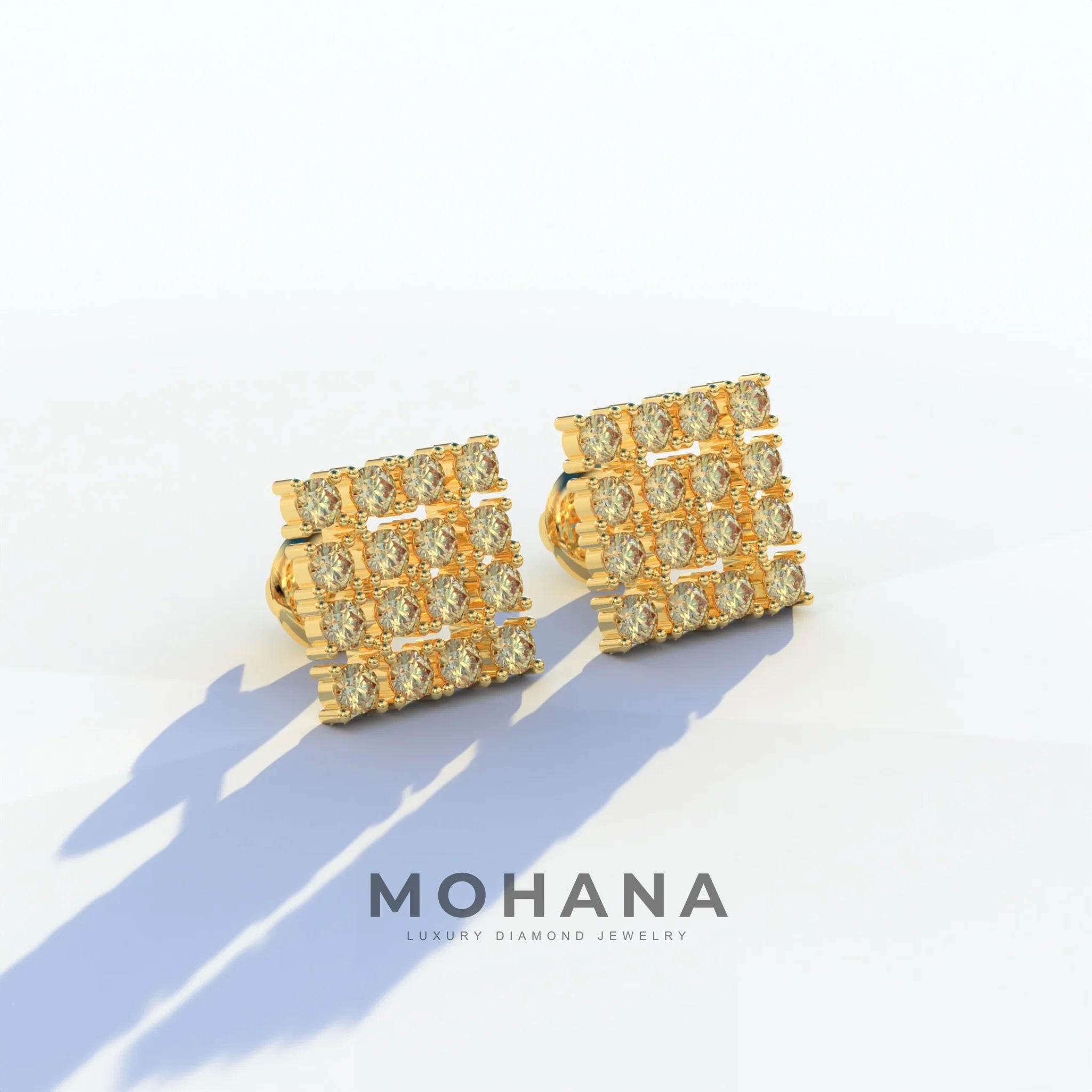 Yellow Round Cut Lab Diamond Cluster Setting Stud Earrings - Cindy