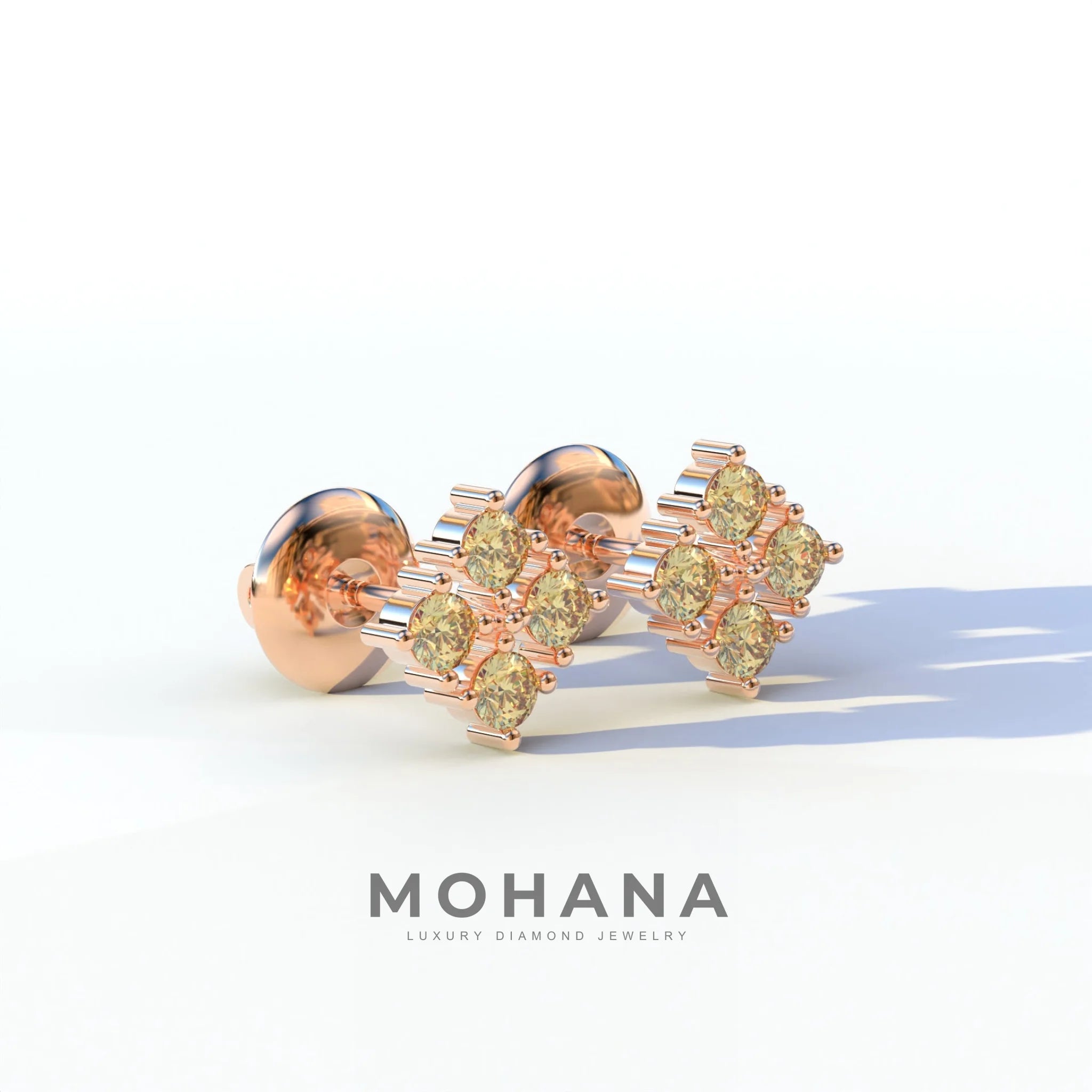 Yellow Round Cut Lab Diamond Stud Earrings | Cluster Setting - Rae Brilliance