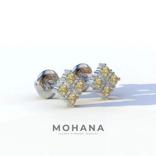 1 Carat Yellow Lab Grown Diamond Stud Earrings – Round Cut Cluster | Rae Brilliance alternate view
