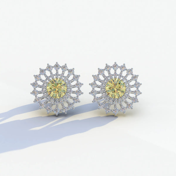 1 Carat Yellow Lab Grown Diamond Stud Earrings – Round Cut Halo