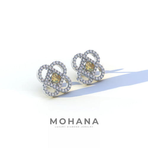 Yellow Color Round Cut Lab Diamond Stud Earrings - Hanri Daussi