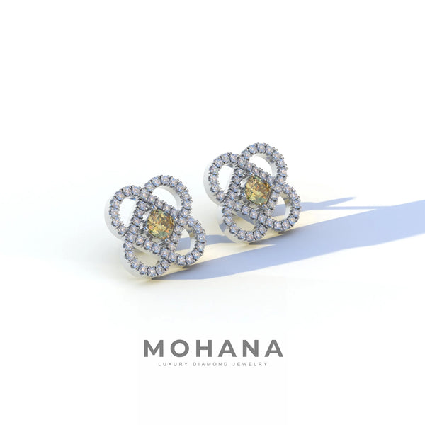 1 Carat Yellow Lab Grown Diamond Stud Earrings – Round Cut Halo | Hanri Daussi alternate view