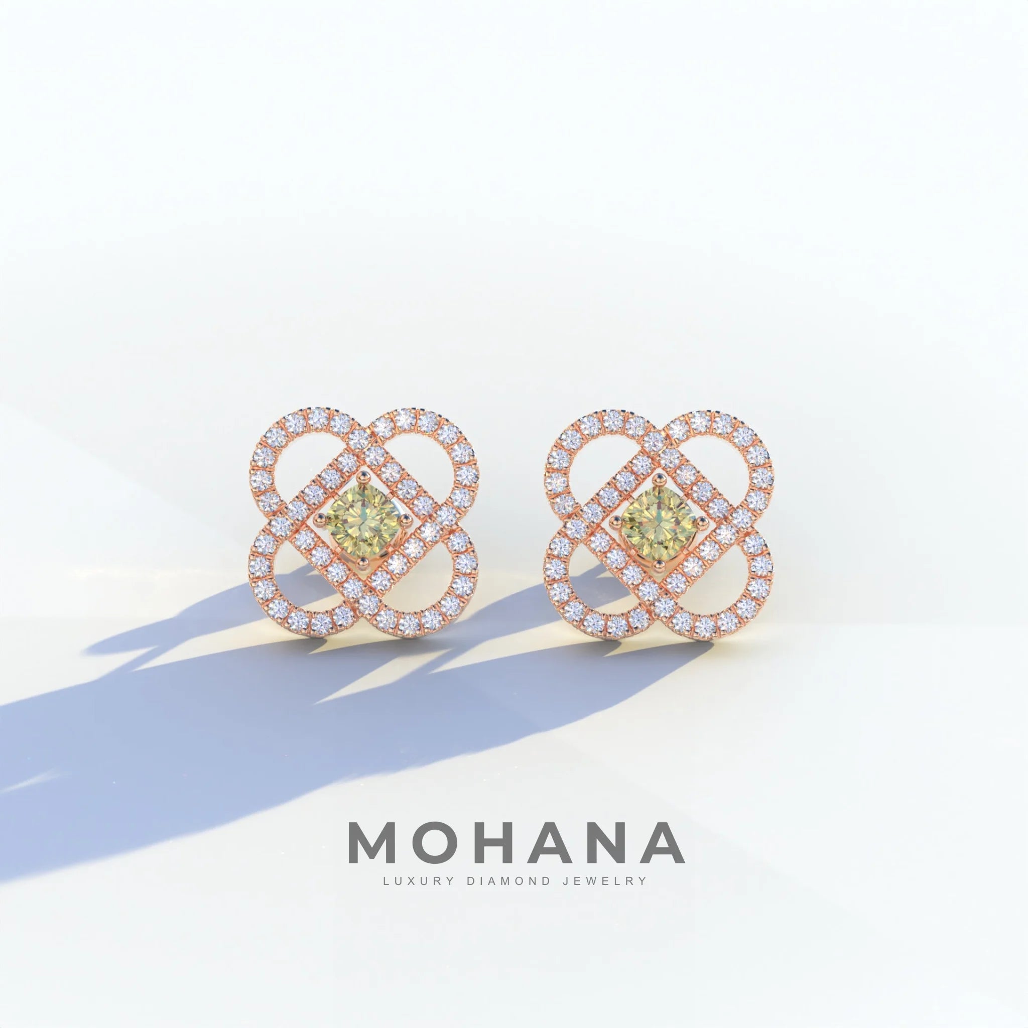 Yellow Color Round Cut Lab Diamond Stud Earrings - Hanri Daussi - 10K Solid Gold / Rose Gold