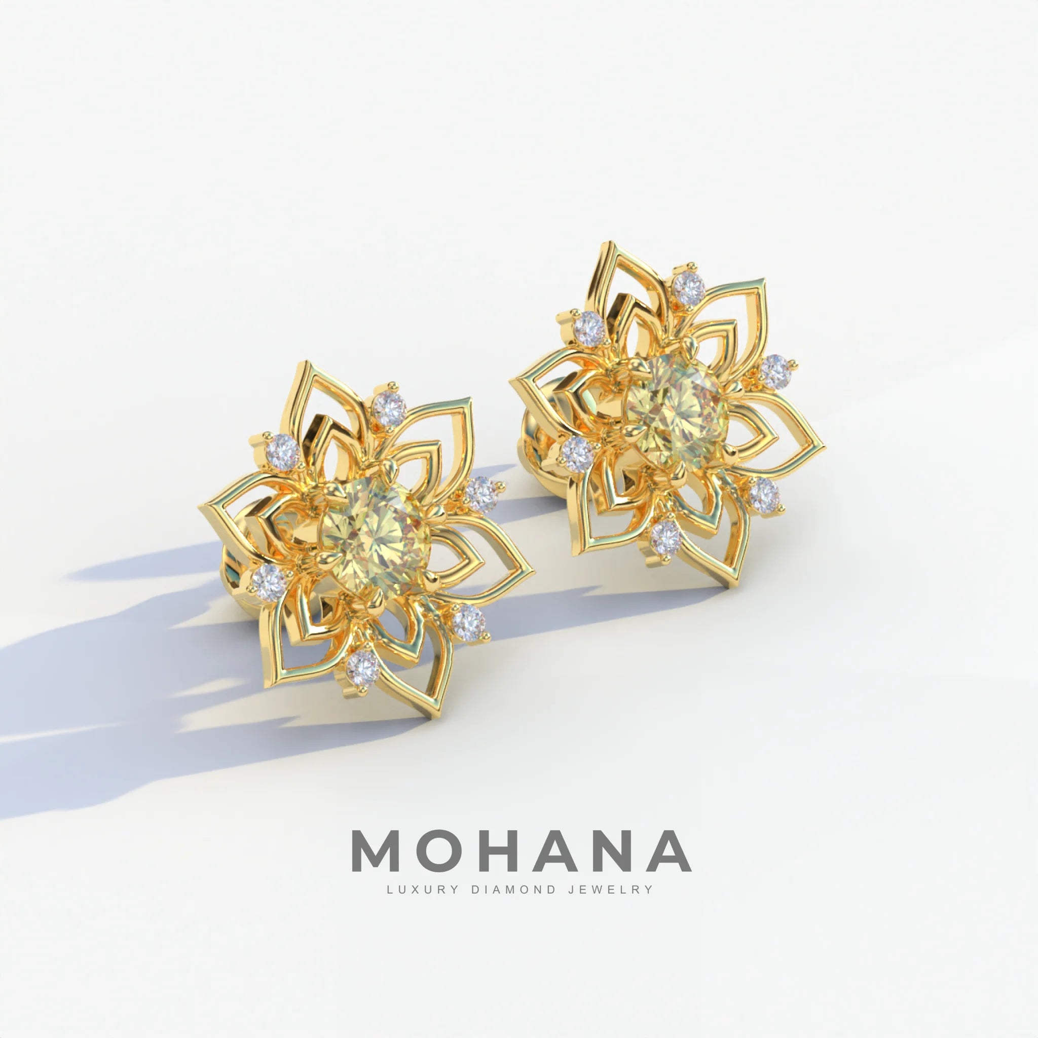 Daffodil - Yellow Color Round Cut Diamond Earrings| Beautiful Claw Prong Setting | Certified