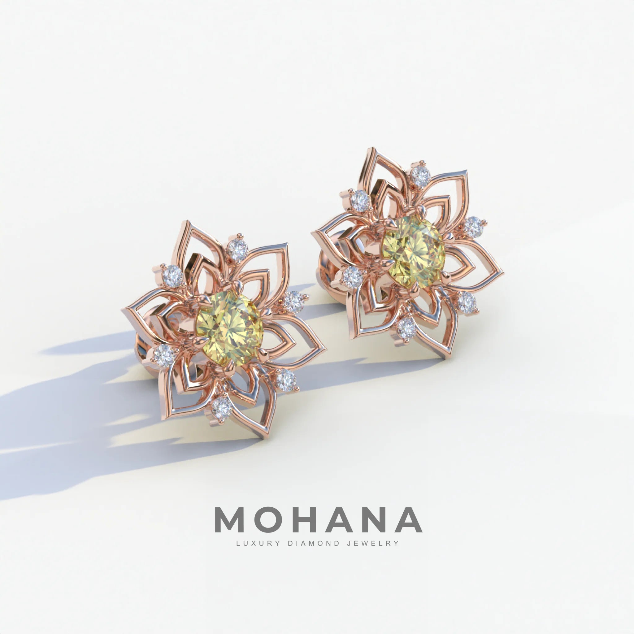 Daffodil - Yellow Color Round Cut Diamond Earrings| Beautiful Claw Prong Setting | Certified