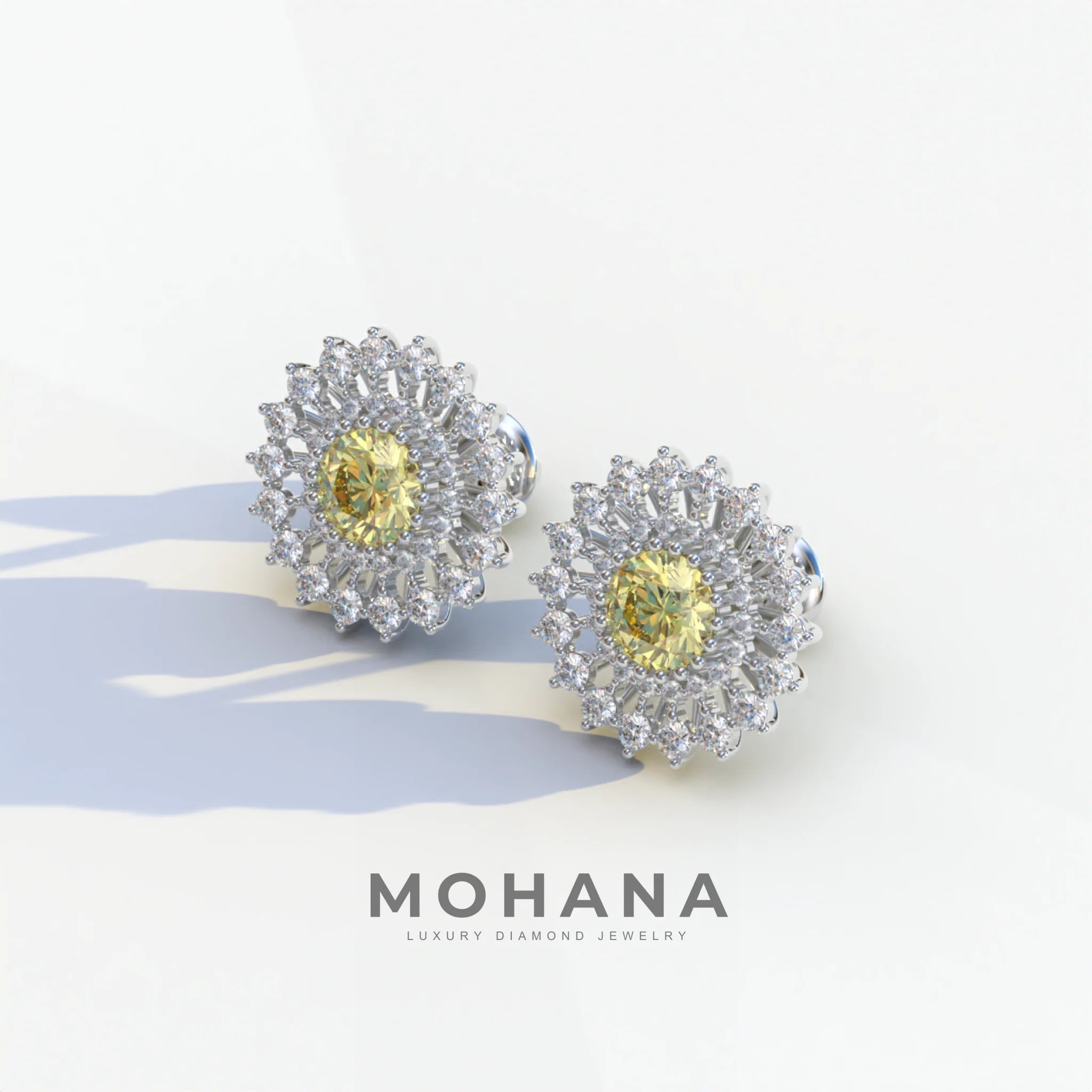 Aster - Yellow Color Round Diamond Stud Earrings