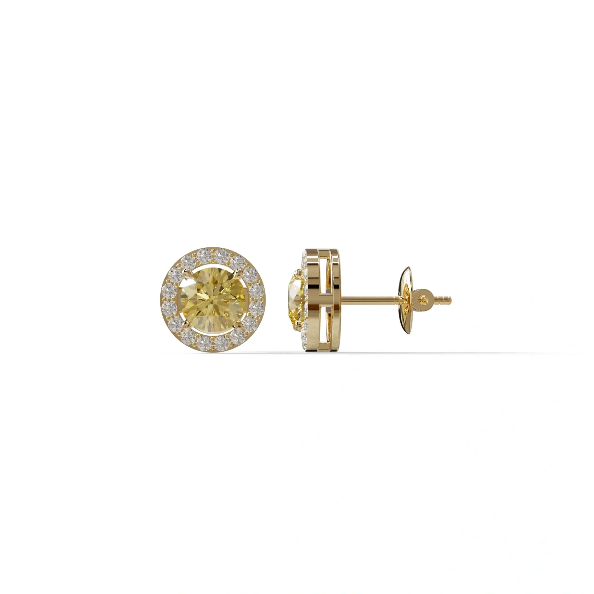 Ciera - Stunning Yellow Color Round Diamond Stud Earrings | Halo Setting | Certified