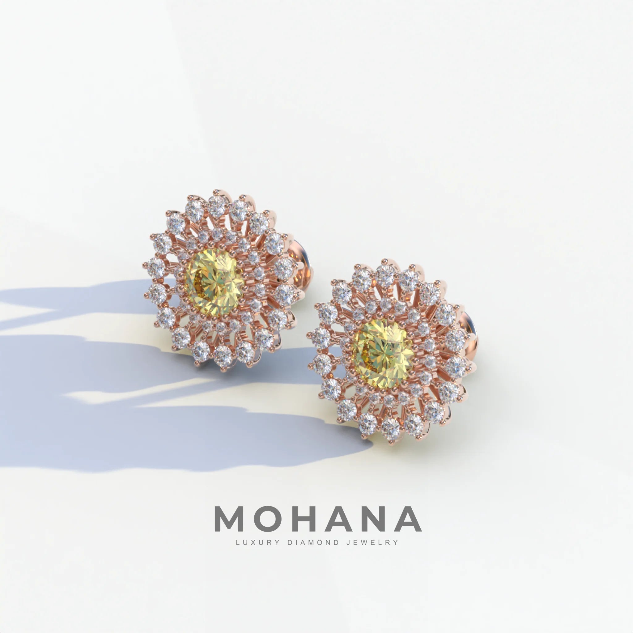 Aster - Yellow Color Round Diamond Stud Earrings