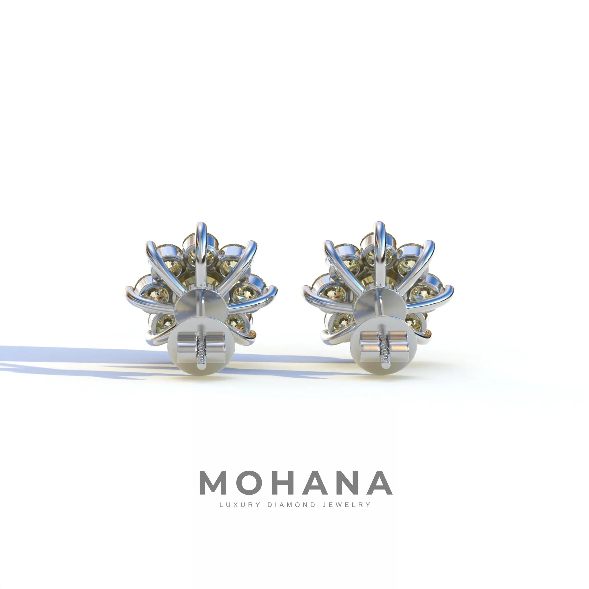 Persee - Round Yellow Diamond Stud Earrings| Piercing Flower Setting