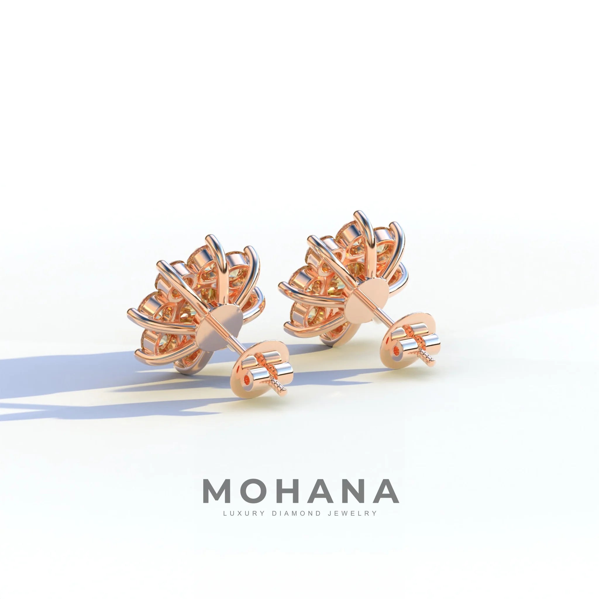 Persee - Round Yellow Diamond Stud Earrings| Piercing Flower Setting