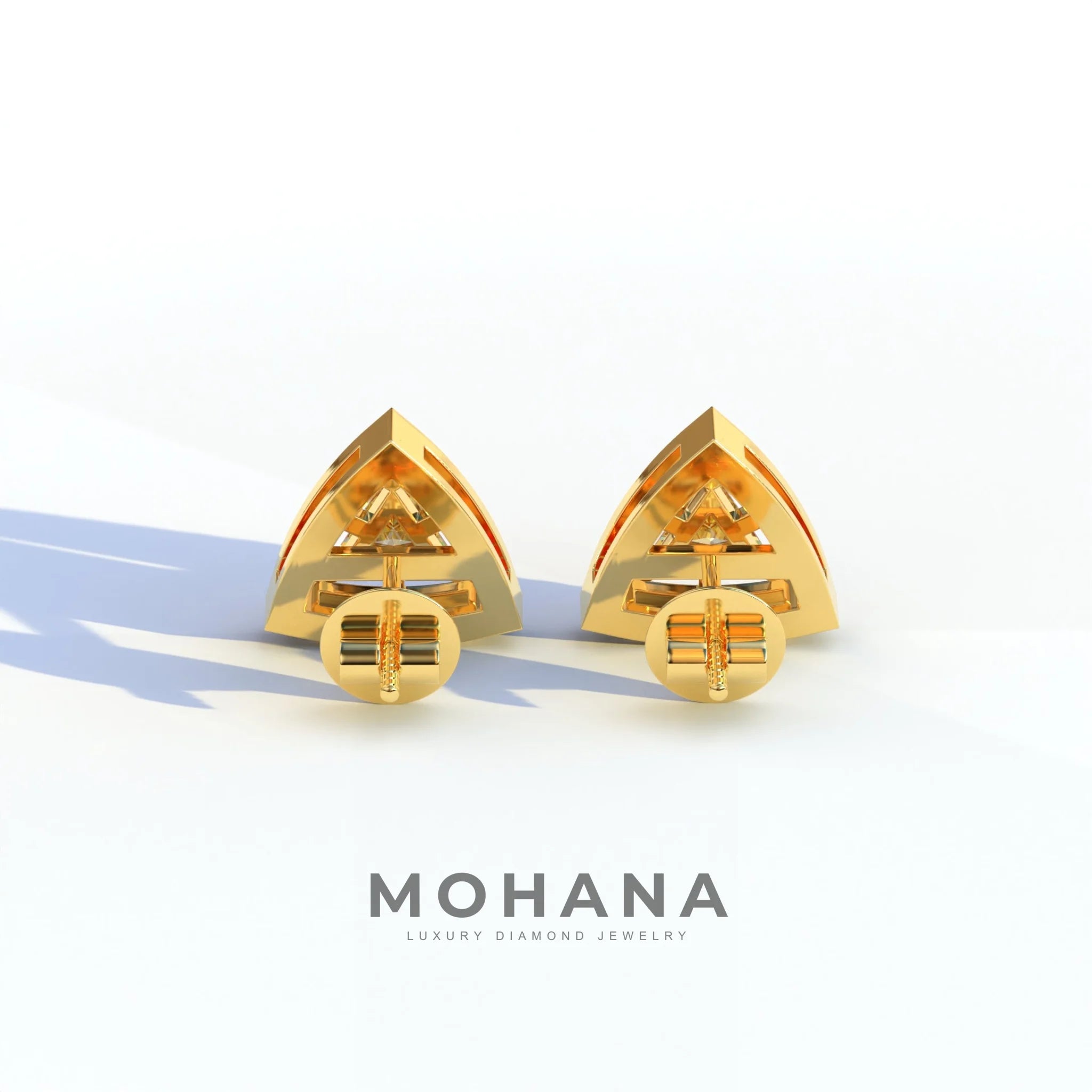 Yellow Color Triangle Cut Lab Diamond Halo Stud Earrings - Trinity