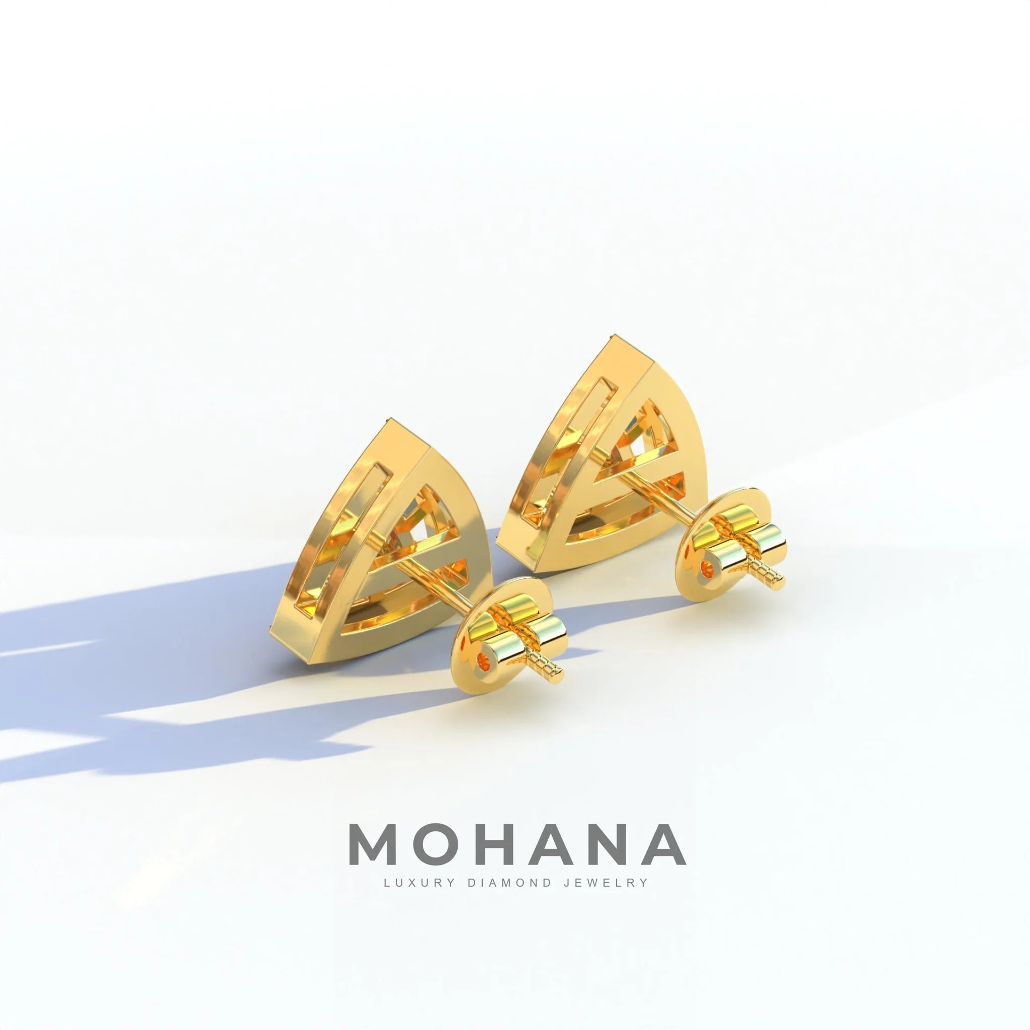 Yellow Color Triangle Cut Lab Diamond Halo Stud Earrings - Trinity