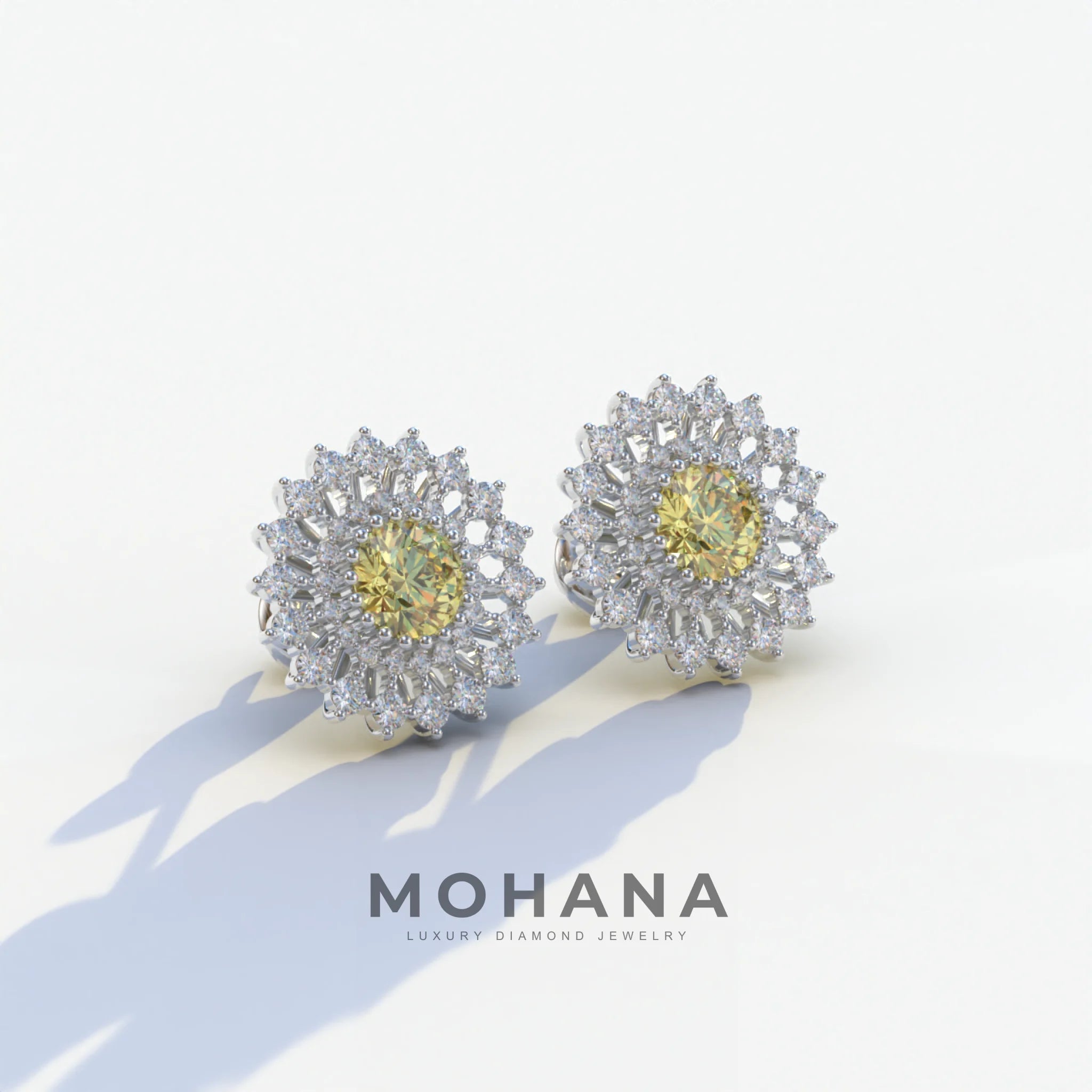 Aster - Yellow Color Round Diamond Stud Earrings