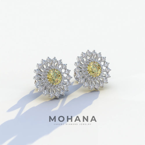 Aster - Yellow Color Round Diamond Stud Earrings