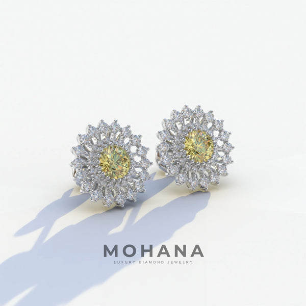 1 Carat Yellow Lab Grown Diamond Stud Earrings – Round Cut Halo alternate view