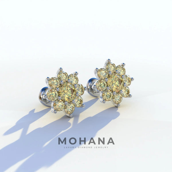 1 Carat Yellow Lab Grown Diamond Stud Earrings – Round Cut Halo alternate view