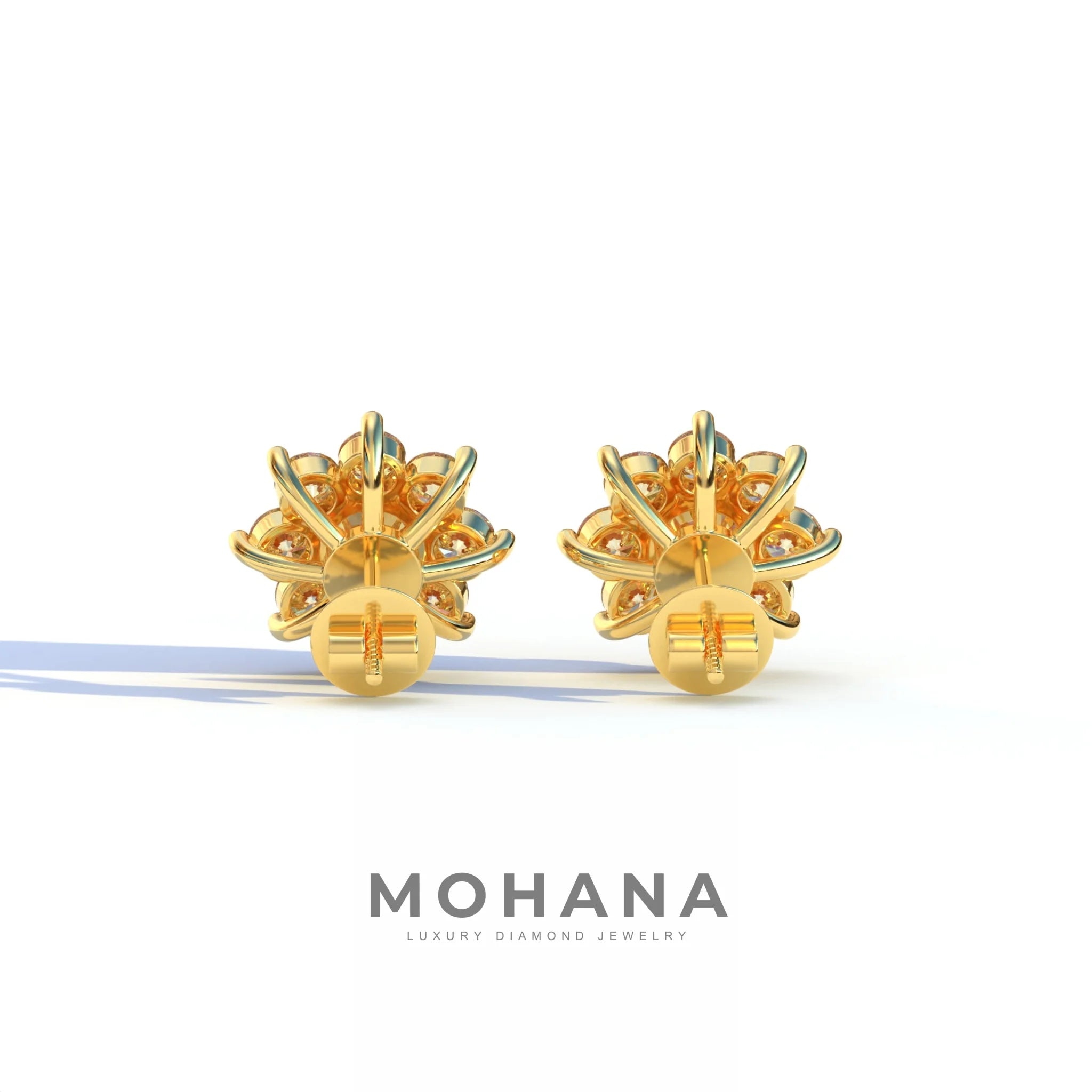Persee - Round Yellow Diamond Stud Earrings| Piercing Flower Setting
