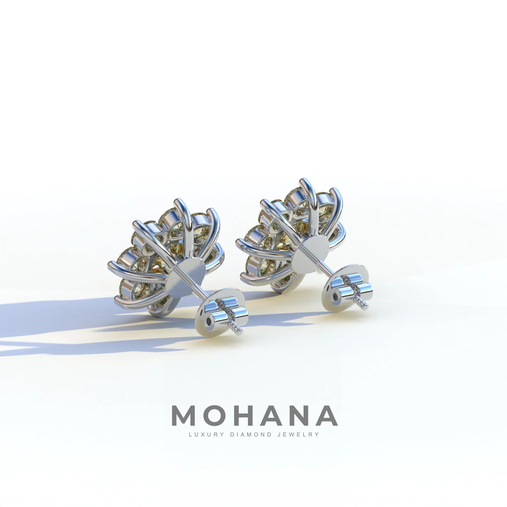 Persee - Round Yellow Diamond Stud Earrings| Piercing Flower Setting