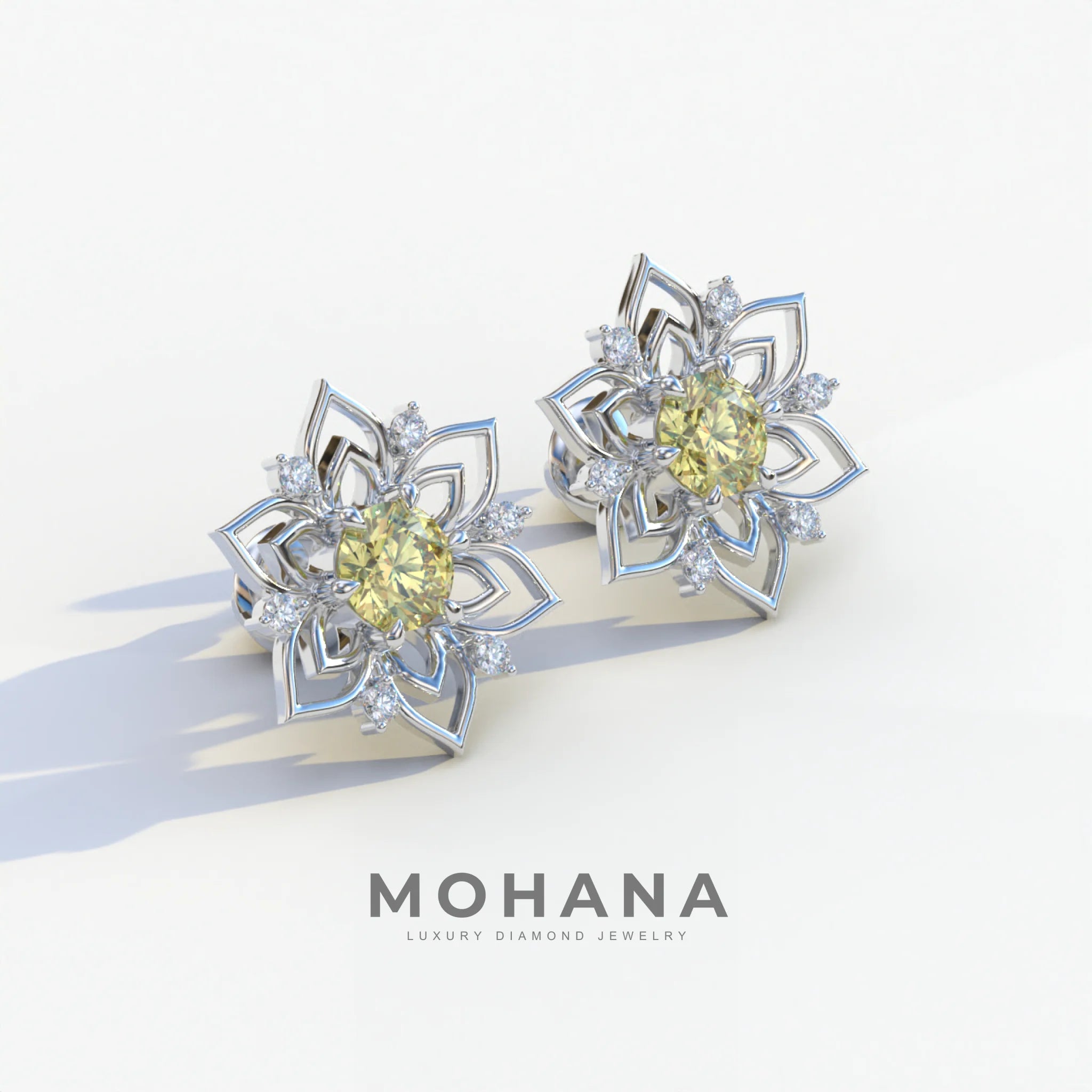 Daffodil - Yellow Color Round Cut Diamond Earrings| Beautiful Claw Prong Setting | Certified