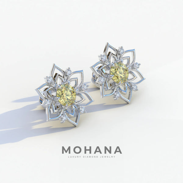 1 Carat Yellow Lab Grown Diamond Stud Earrings – Round Cut Halo alternate view
