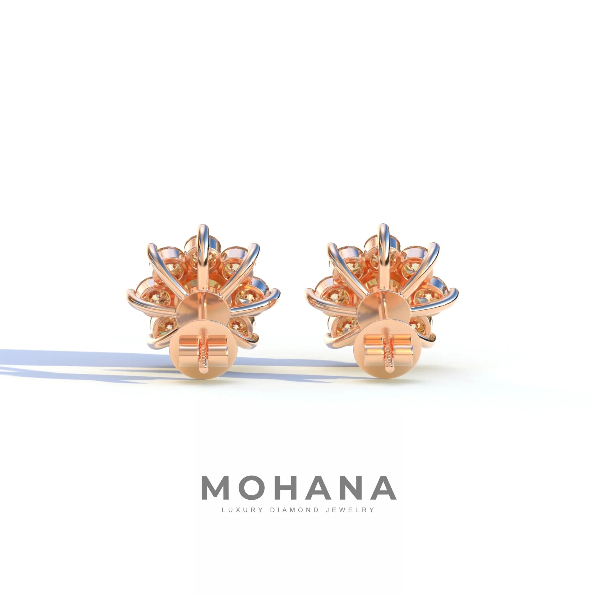 Persee - Round Yellow Diamond Stud Earrings| Piercing Flower Setting