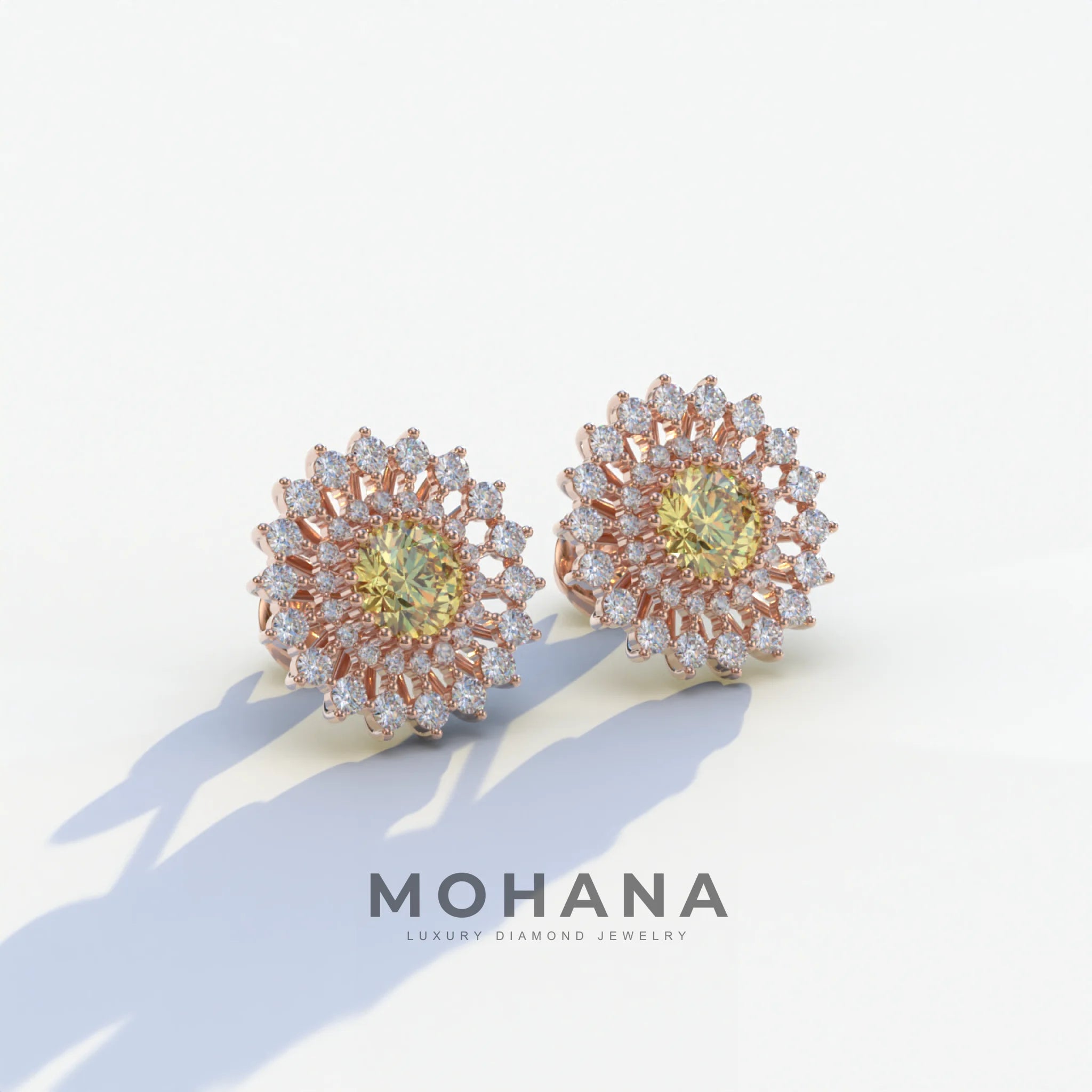 Aster - Yellow Color Round Diamond Stud Earrings