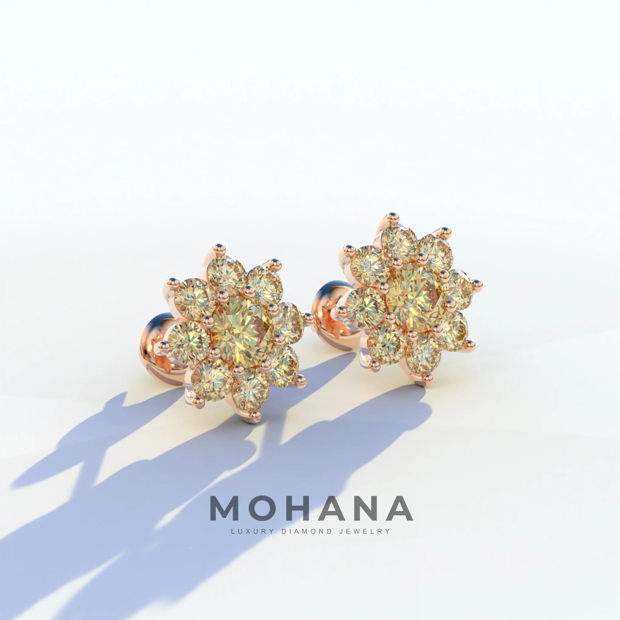 Persee - Round Yellow Diamond Stud Earrings| Piercing Flower Setting