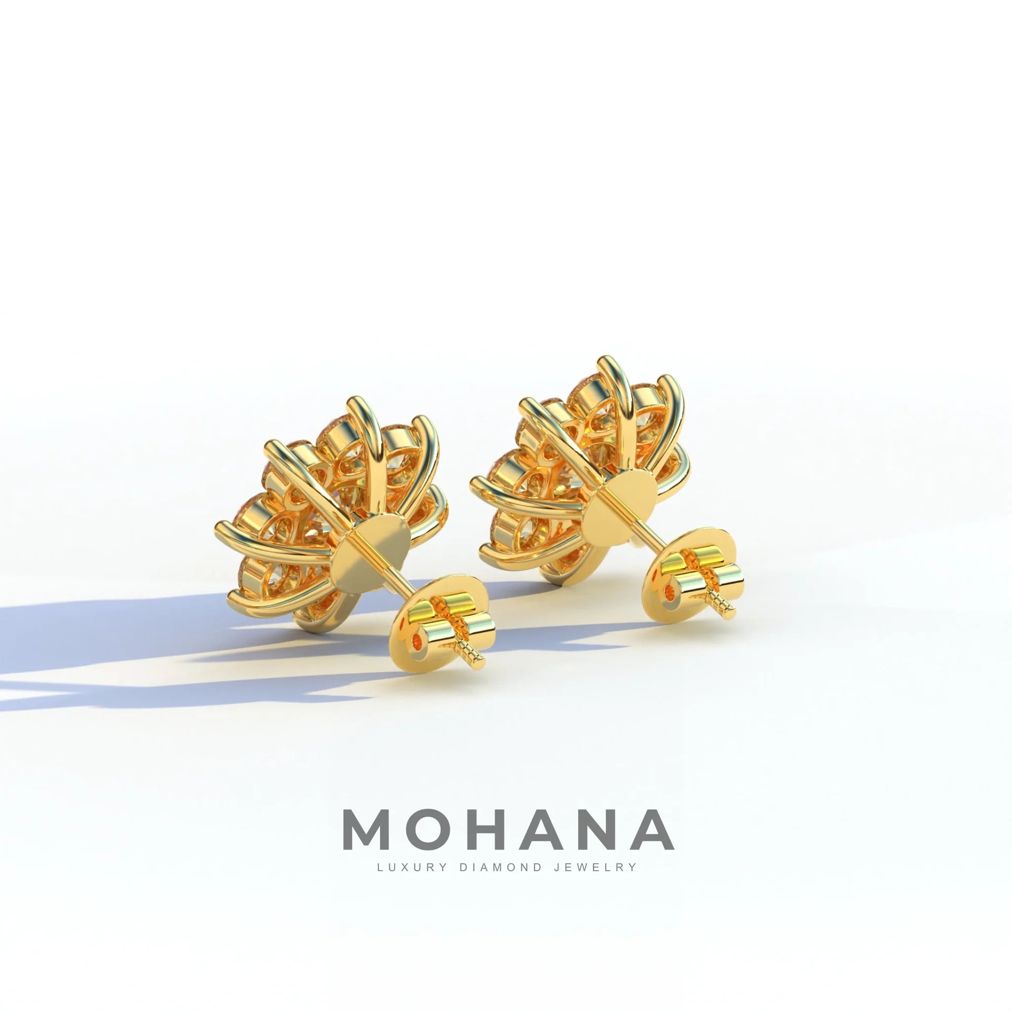 Persee - Round Yellow Diamond Stud Earrings| Piercing Flower Setting