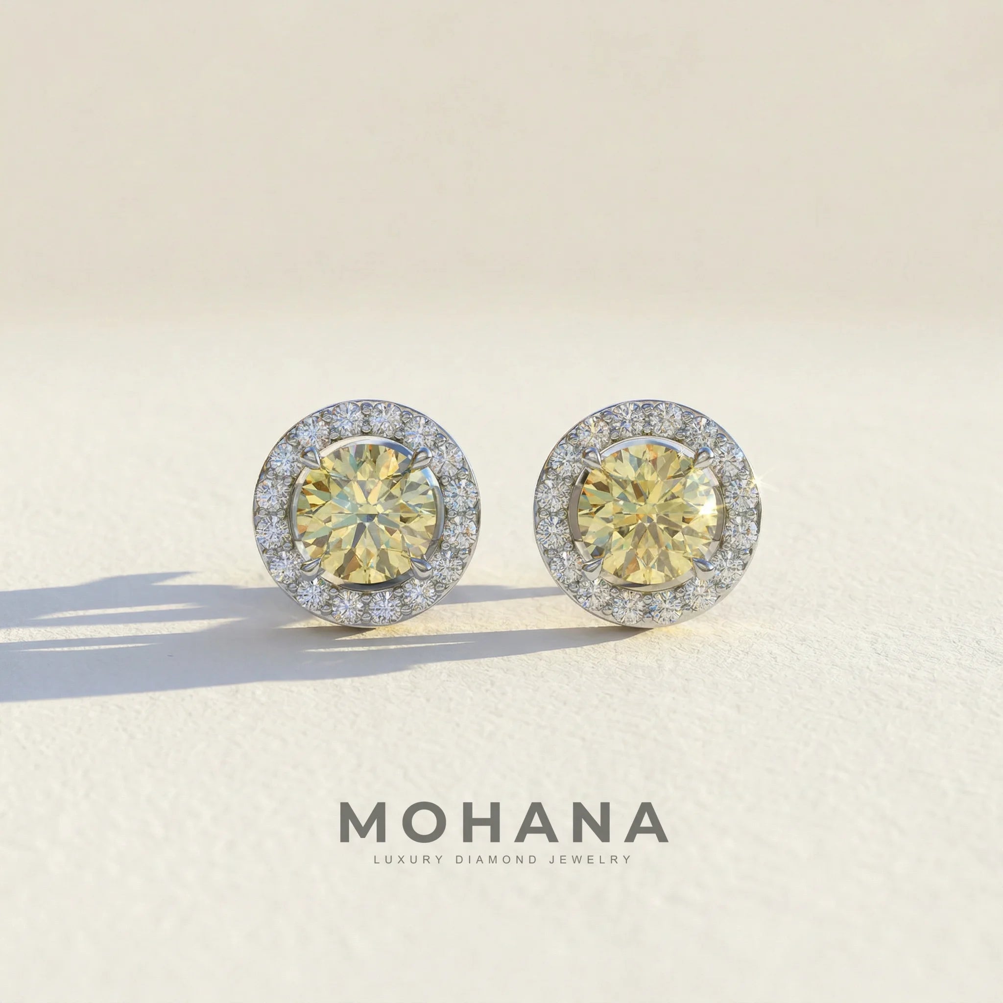 Ciera - Stunning Yellow Color Round Diamond Stud Earrings | Halo Setting | Certified