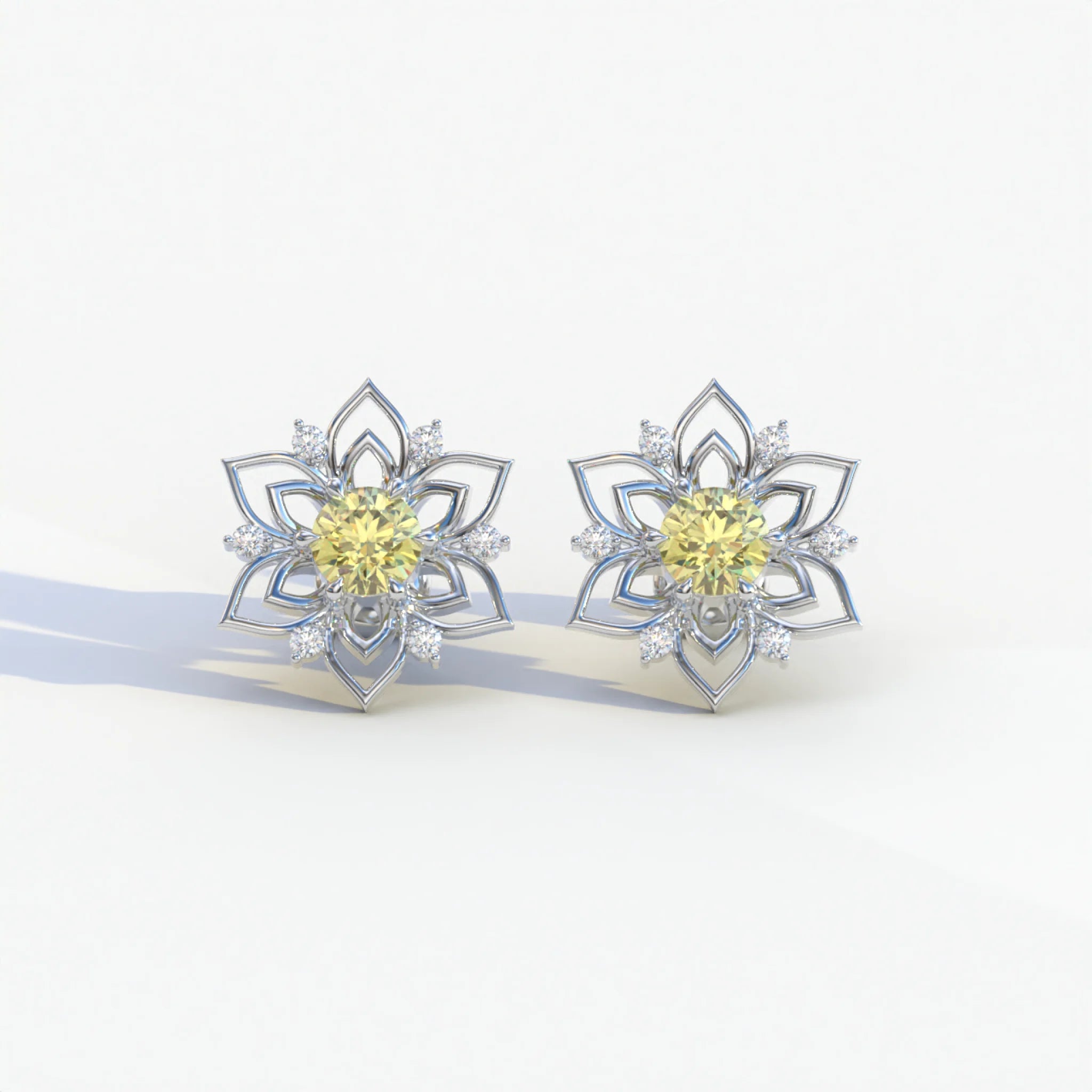 Daffodil - Yellow Color Round Cut Diamond Earrings| Beautiful Claw Prong Setting | Certified - 1 Carat Tw. Lab Diamond