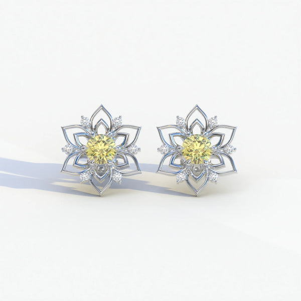 1 Carat Yellow Lab Grown Diamond Stud Earrings – Round Cut Halo