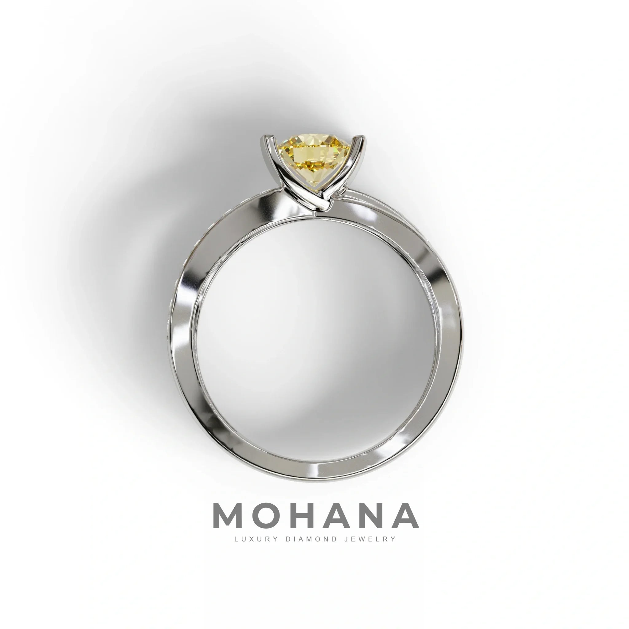 1 Carat Yellow Round Cut Lab Diamond Crossover Ring Pave Setting - Lisa