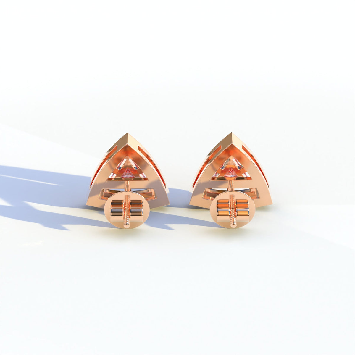 Pink Color Triangle Cut Lab Diamond Halo Stud Earrings - Trinity