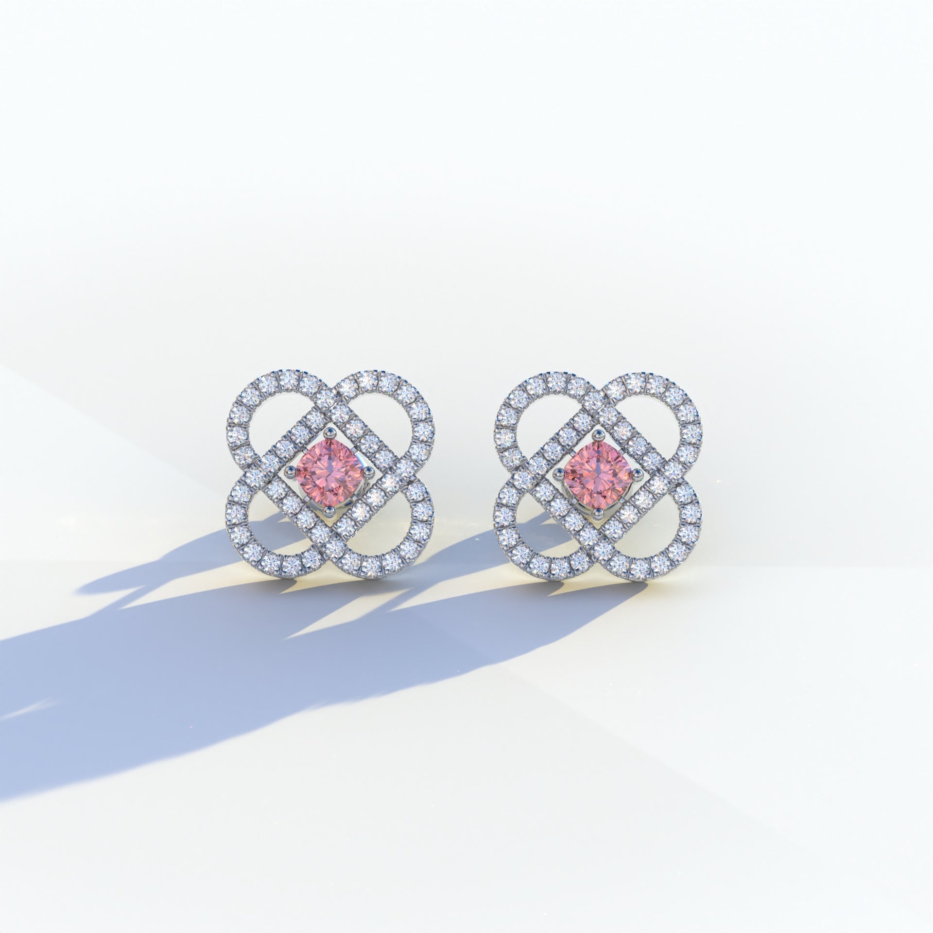 Pink Round Cut Lab Diamond Stud Earrings - Hanri Daussi - 10K Solid Gold / White Gold