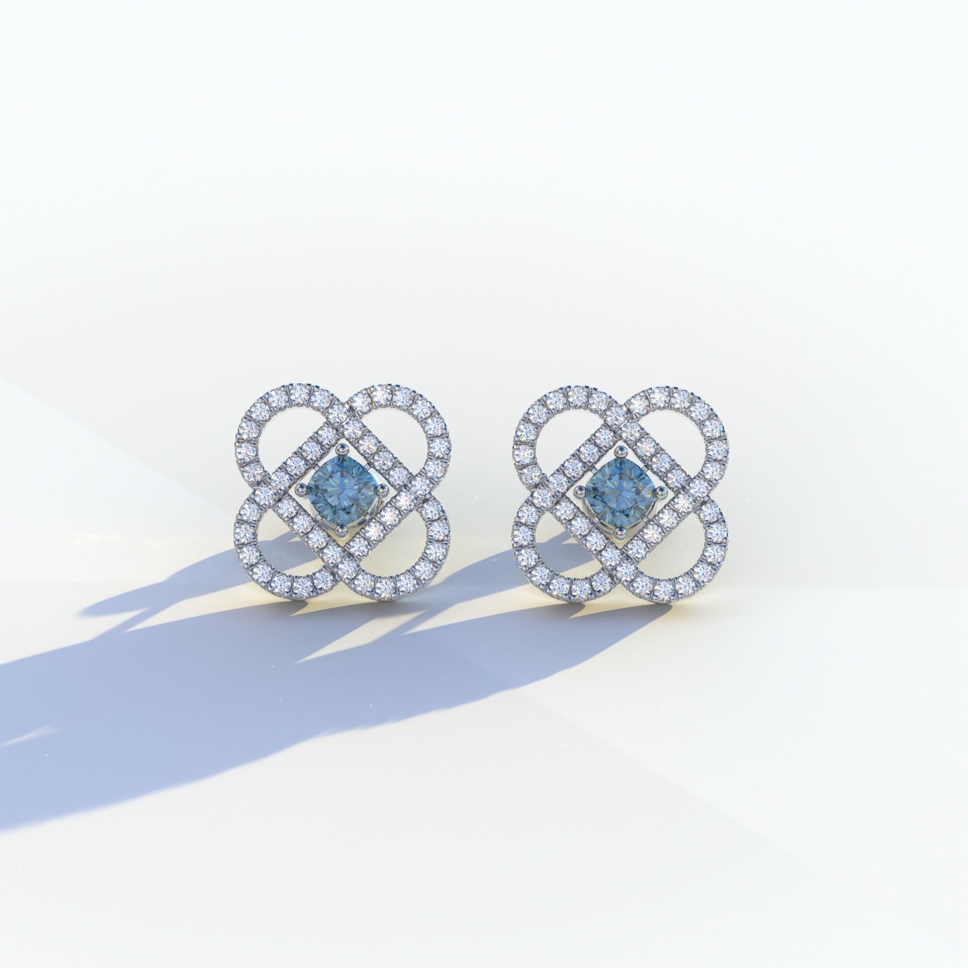 Blue Round Cut Lab Diamond Stud Earrings - Hanri Daussi - 10K Solid Gold / White Gold