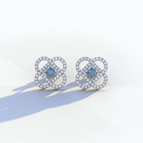Blue Round Cut Lab Diamond Stud Earrings - Hanri Daussi - 10K Solid Gold / White Gold