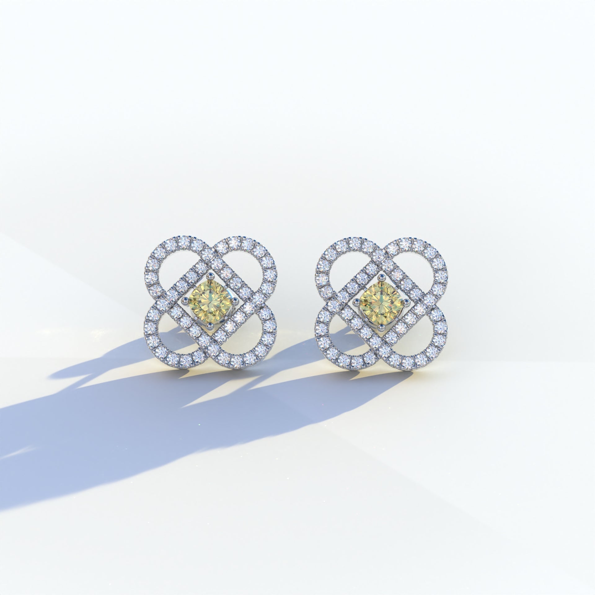 Yellow Color Round Cut Lab Diamond Stud Earrings - Hanri Daussi - 10K Solid Gold / White Gold