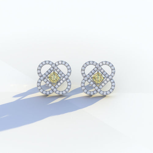 Yellow Color Round Cut Lab Diamond Stud Earrings - Hanri Daussi - 10K Solid Gold / White Gold
