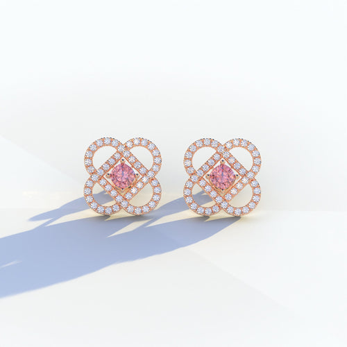 Pink Round Cut Lab Diamond Stud Earrings - Hanri Daussi - 10K Solid Gold / Rose Gold