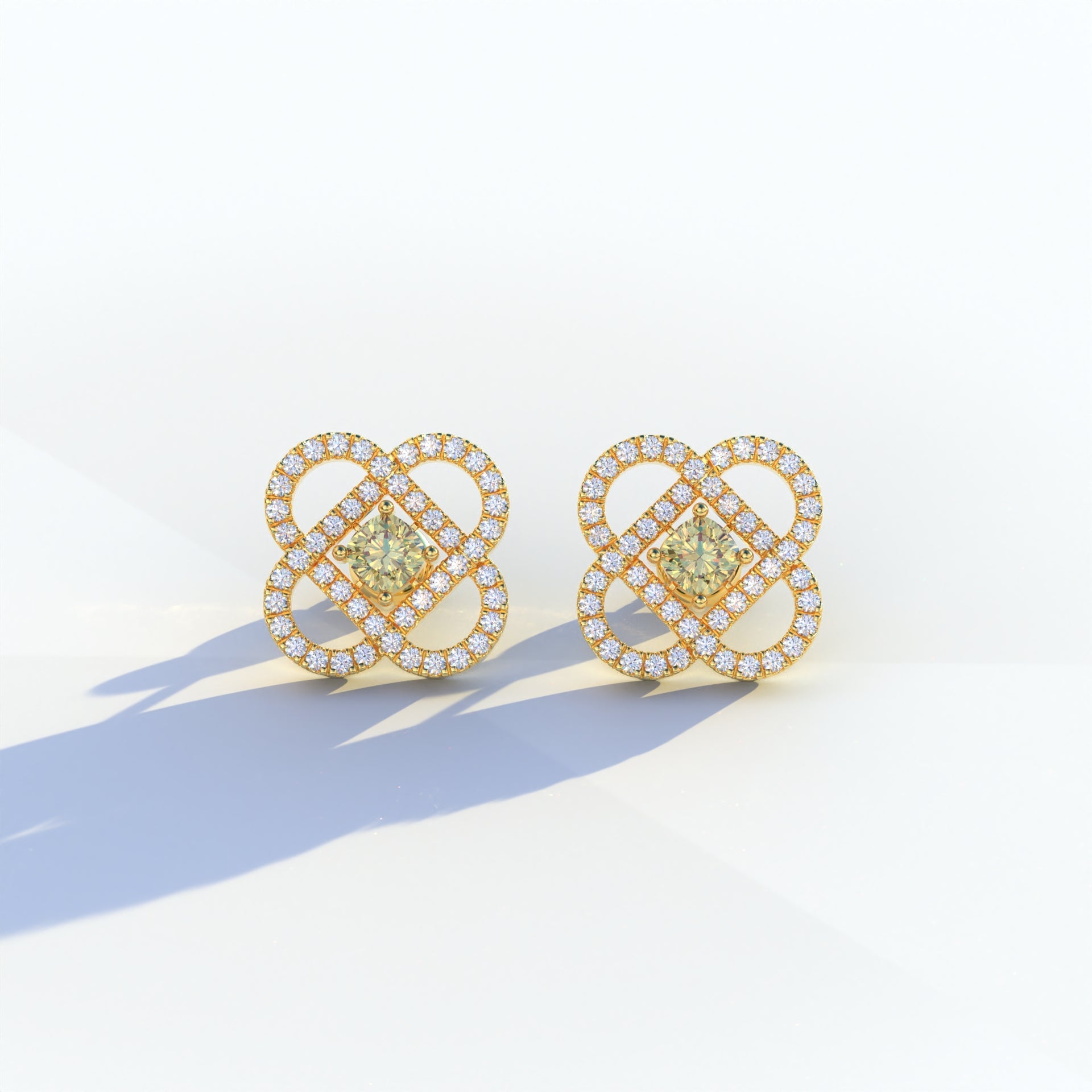 Yellow Color Round Cut Lab Diamond Stud Earrings - Hanri Daussi - 10K Solid Gold / Yellow Gold