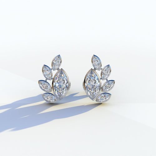 Marquise Cut Lab Diamond Stud Earrings | Stunning Bezel Setting - Gardenia Cluster - 10K Solid Gold / White Gold